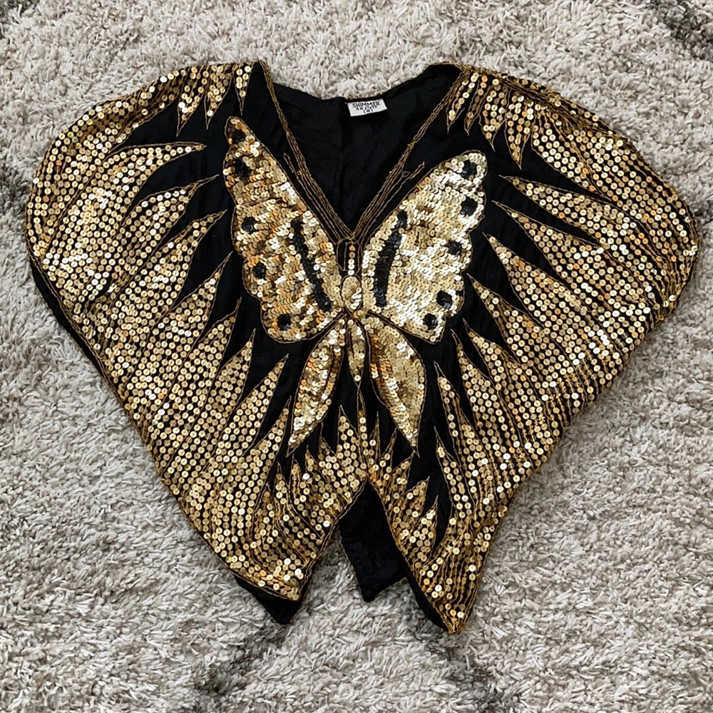 Stunning vintage SHIMMER butterfly sequin top co cool!